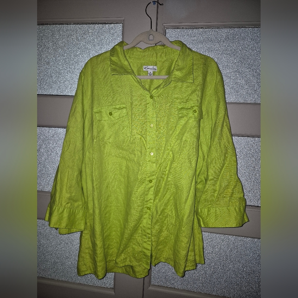 Kim Rogers Lime Button Down Linen Shirt